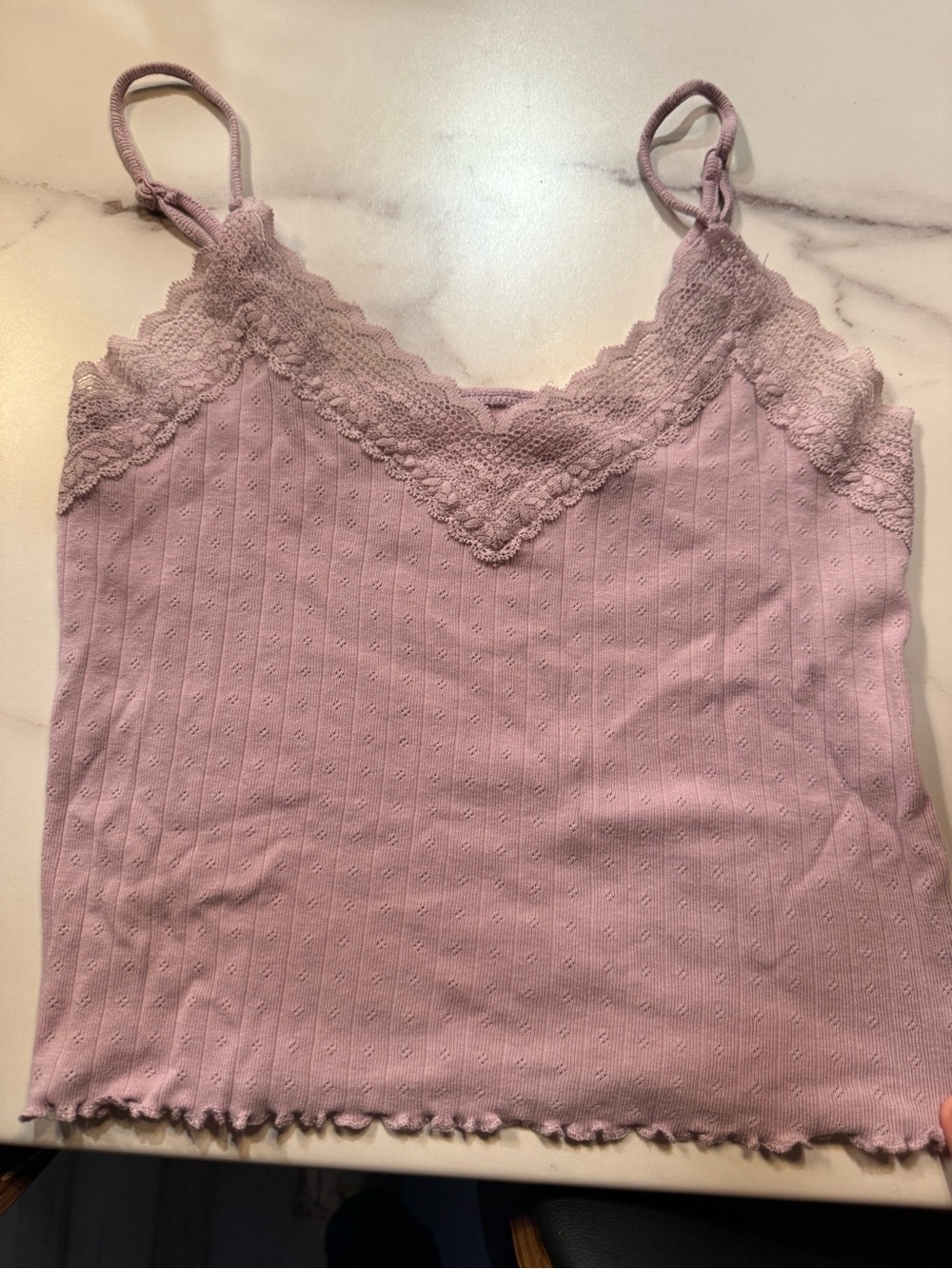 Lace-Trim Ribbed Cami Tank Top - Dusty Pink